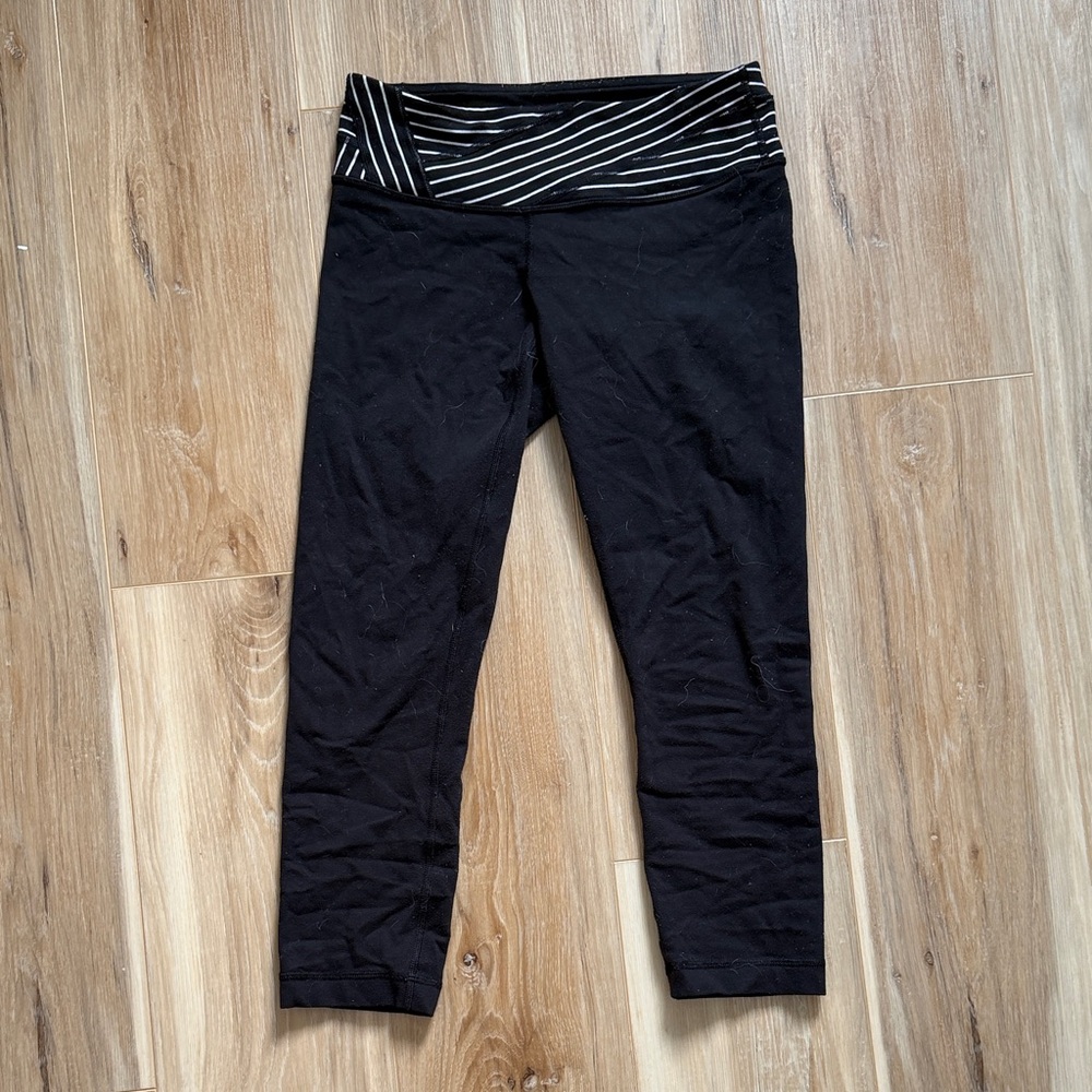 Lululemon Cropped Black Striped Leggings